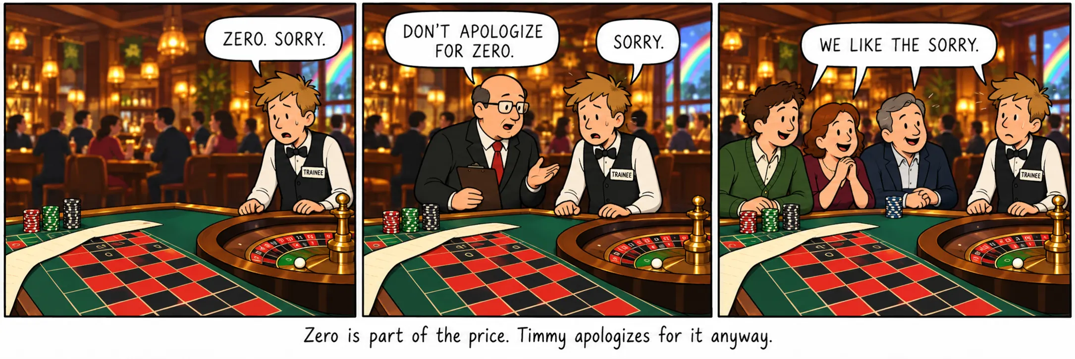 Nulle ir daļa no cenas. Timmy tik un tā par to atvainojas.